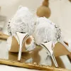 Chic / Beautiful Ivory Wedding Shoes 2018 Crystal Pearl Rhinestone Feather 9 cm Stiletto Heels Pointed Toe Wedding Pumps