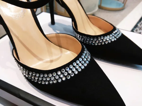 Chic / Beautiful Black Street Wear Womens Sandals 2020 Ankle Strap Rhinestone 9 cm Stiletto Heels Pointed Toe Sandals