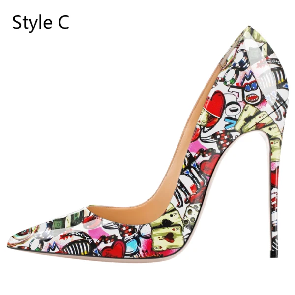 Fine Multi-Farger Ball Pumps 2020 Patent Lær 12 cm Stiletthæler Spisse Pumps