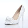 Sparkly Silver Wedding Shoes 2018 Glitter Sequins Bow Leather 10 cm Stiletto Heels Pointed Toe Wedding Pumps