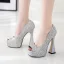 Scintillantes Argenté Club de carnaval Paillettes Sandales Femme 2020 13 cm Talons Épais Peep Toes / Bout Ouvert Sandales