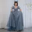 Lovely Vintage / Retro Pool Blue Prom Dresses 2021 A-Line / Princess Deep V-Neck Sequins Short Sleeve Floor-Length / Long Prom Formal Dresses