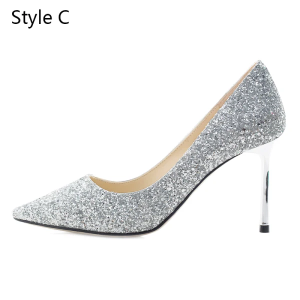 Sparkly Charming Silver Evening Party Leather Sequins Pumps 2020 8 cm Stiletto Heels Pointed Toe Pumps