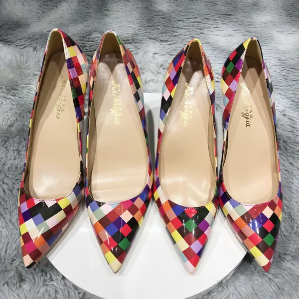 Schöne Multifarben Gestreift Strassenmode Pumps 2020 12 cm Stilettos Spitzschuh Pumps
