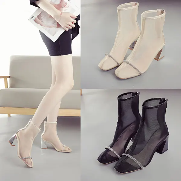Chic / Beautiful Black Street Wear See-through Womens Sandals 2020 7 cm Thick Heels Pointed Toe Sandals