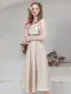 Mode Champagner Satin Heimkehr Abiballkleider 2021 A Linie One-Shoulder Schleife Kurze Ärmel Rückenfreies Wadenlang Festliche Kleider