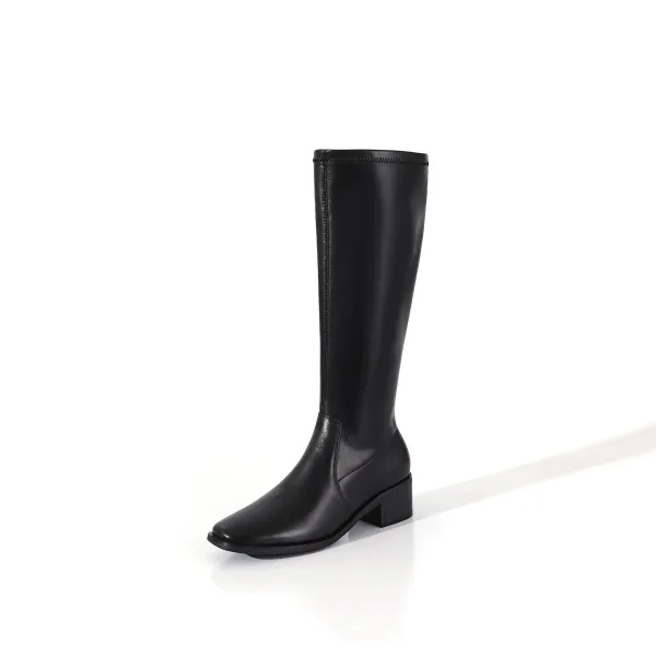 Chic / Belle Marron Vêtement de rue Talon Bas Bottes Femme 2020 Cuir 4 cm Talons Épais Pied Carré Bottes