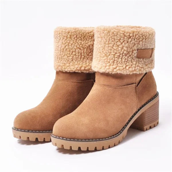 Garder au chaud Hiver Marron Vêtement de rue Daim Bottines Bottes De Neige 2020 5 cm Talons Épais À Bout Rond Bottes Femme