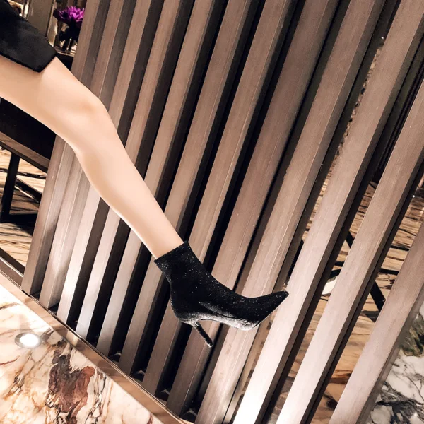 Uroczy Moda Srebrny Przypadkowy Cekiny Botki Buty Damskie 2020 8 cm Szpilki Szpiczaste Boots