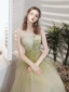 Chic / Beautiful Green Prom Dresses 2021 A-Line / Princess Strapless Beading Sequins Appliques Sleeveless Backless Floor-Length / Long Prom Formal Dresses