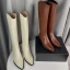 Fine Vinter Svart Gateklær Knehøye Kvinners støvler 2020 Lær 5 cm Tykk Hæler Spisse Boots