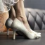Élégant Ivoire En Dentelle Chaussure De Mariée 2020 Cuir Noeud 7 cm Talons Aiguilles À Bout Pointu Mariage Escarpins