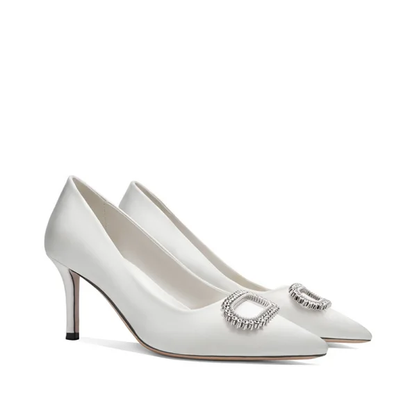 Elegant Ivory Satin Wedding Shoes 2020 Rhinestone 8 cm Stiletto Heels Pointed Toe Wedding Pumps