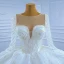 High-end Luxury / Gorgeous Ivory Beading Crystal Sequins Wedding Dresses 2021 Ball Gown Scoop Neck 3/4 Sleeve Cathedral Train Wedding
