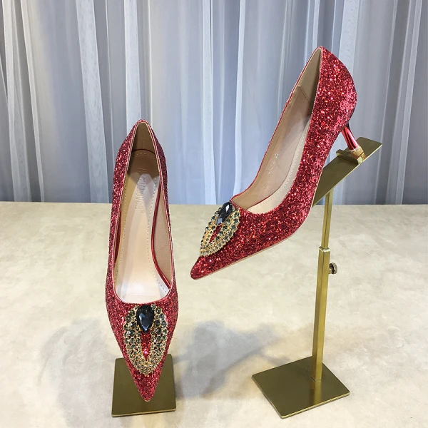 Sparkly Champagne Evening Party Sequins Pumps 2020 Rhinestone 8 cm Stiletto Heels Pointed Toe Pumps