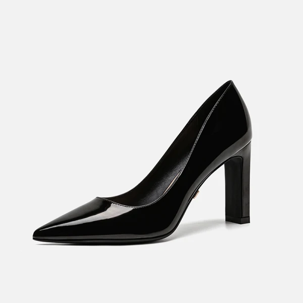 Mooie / Prachtige Zwarte Kantoor OL Leer Pumps 2020 Lakleer 8 cm Dikke Hak Spitse Neus Pumps