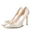 Elegant Beige Satin Wedding Shoes 2020 Pearl Rhinestone Bow 10 cm Stiletto Heels Pointed Toe Wedding Pumps