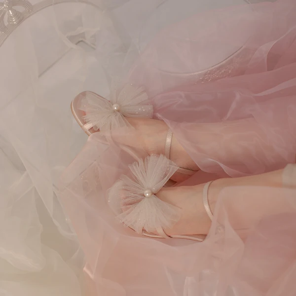 Sexy Champagne Perle Noeud Chaussure De Mariée 2020 Slingbacks 5 cm Talons Épais Peep Toes / Bout Ouvert Mariage Sandales
