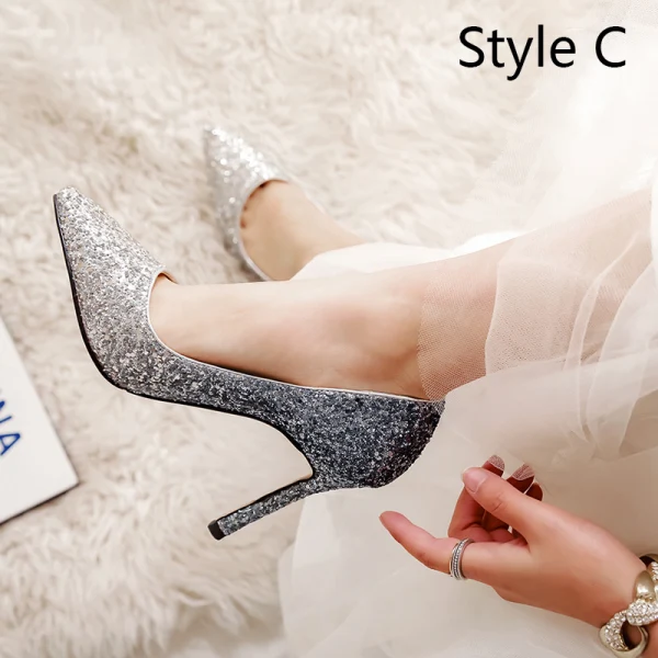 Scintillantes Rouge Paillettes Chaussure De Mariée 2020 9 cm Talons Aiguilles À Bout Pointu Mariage Escarpins