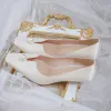 Elegante Ivory / Creme Perle Brautschuhe 2020 7 cm Stilettos Quadratische Zehe Hochzeit Pumps