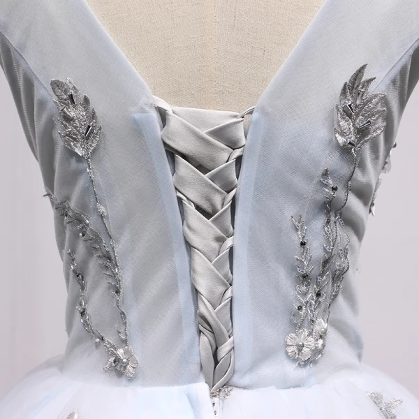 Chic / Beautiful Grey Sky Blue Party Dresses 2018 A-Line / Princess Beading Crystal Pearl Appliques V-Neck Backless Sleeveless Short Formal Dresses