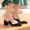 Elegant Burgundy Prom Slingbacks Womens Shoes 2020 Pearl 6 cm Thick Heels Pointed Toe Heels