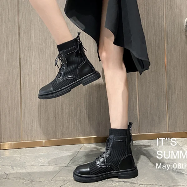 Proste / Simple Czarne Zużycie ulicy Dziewiarskie Płaskie Buty Damskie 2020 Botki Okrągłe Toe Boots