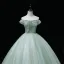 Elegant Sage Green Sequins Prom Dresses 2022 Ball Gown Off-The-Shoulder Sleeveless Rhinestone Butterfly Beading Backless Pearl Floor-Length / Long Formal Dresses