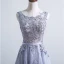Elegant Grey Prom Dresses 2017 Appliques Lace Sleeveless Backless Sash Ruffle Tulle Formal Dresses