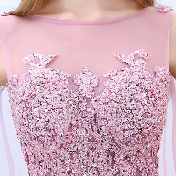 Schöne Rosa Ballkleider 2018 A Linie Eckiger Ausschnitt Ärmellos Pailletten Perlenstickerei Watteau-falte Rüschen Rückenfreies Festliche Kleider