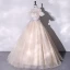 Elegant Champagne Prom Dresses 2022 Ball Gown Off-The-Shoulder Pearl Lace Flower Short Sleeve Floor-Length / Long Formal Dresses