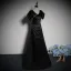 Chic / Beautiful Black Rhinestone Satin Prom Dresses 2023 A-Line / Princess V-Neck Short Sleeve Floor-Length / Long Prom Formal Dresses