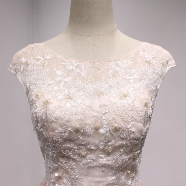 Élégant Perle Rose Robe De Bal 2018 Princesse Perlage Perle Paillettes En Dentelle Fleur Volants en Cascade Encolure Dégagée Dos Nu Sans Manches Train De Balayage Robe De Ceremonie
