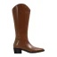 Fashion Beige Street Wear Mid Calf Womens Boots 2020 Leather 4 cm Thick Heels Low Heel Pointed Toe Boots