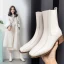 Modest / Simple Beige Casual Ankle Womens Boots 2020 Leather 5 cm Thick Heels Square Toe Boots