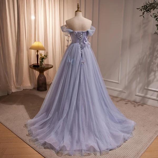 Charmant Lavande Papillon Appliques Perle Paillettes Robe De Bal 2023 Princesse Bustier Sans Manches Dos Nu Train De Balayage Promo Robe De Ceremonie