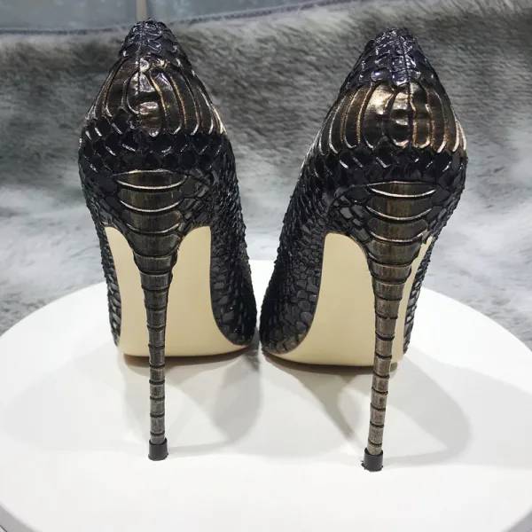 Vintage / Retro Black Street Wear Snakeskin Print Pumps 2020 12 cm Stiletto Heels Pointed Toe Pumps