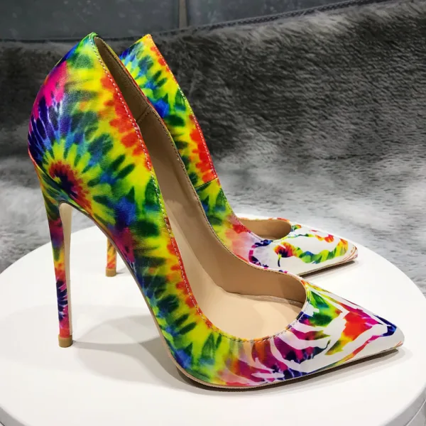 Chic / Beautiful Multi-Colors Printing Outdoor / Garden Pumps 2020 12 cm Stiletto Heels Pointed Toe Pumps