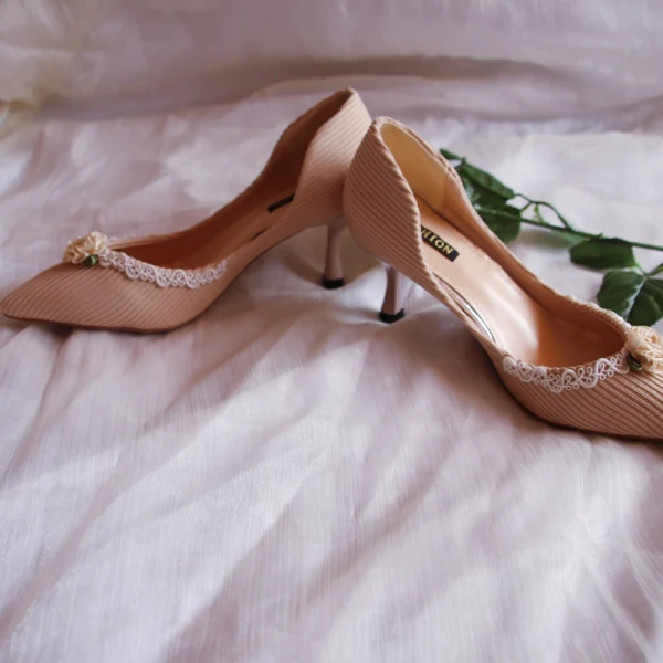 Elegante Vintage Beige Datierung Damenschuhe 2020 5 cm Stilettos Spitzschuh Hochhackige
