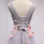 Chic / Beautiful Grey Prom Dresses 2018 A-Line / Princess Lace Flower Appliques Bow Beading V-Neck Backless Sleeveless Floor-Length / Long Formal Dresses