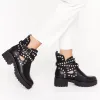 Chic / Beautiful Black Street Wear Ankle Rivet Womens Boots 2020 3 cm Thick Heels Low Heel Round Toe Boots