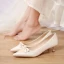 Elegant Ivory Bow Wedding Shoes 2020 3 cm Stiletto Heels Low Heel Pointed Toe Wedding Pumps