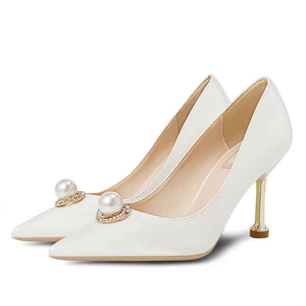 Elegante Ivory / Creme Brautschuhe 2020 Hochzeit Perle Strass 8 cm Stilettos Spitzschuh Pumps