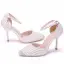 Charmant Argenté Chaussure De Mariée 2020 Bride Cheville Perle Faux Diamant 9 cm Talons Aiguilles À Bout Pointu Mariage Talons