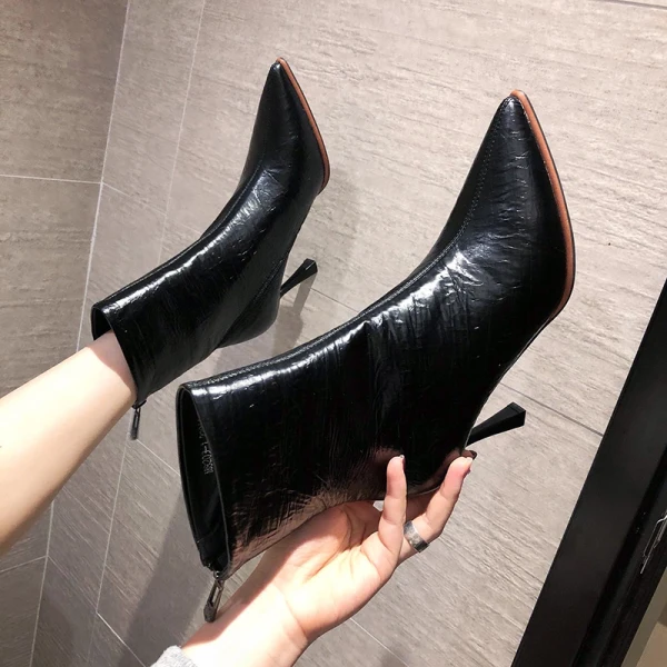 Modest / Simple Black Street Wear Ankle Womens Boots 2020 8 cm Stiletto Heels Pointed Toe Boots