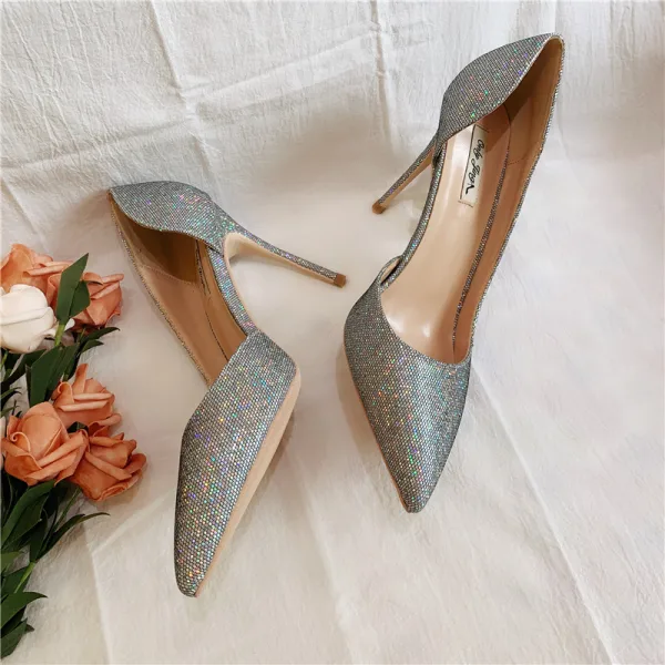 Scintillantes Mode Multi-Couleurs Soirée Paillettes Escarpins 2020 Cuir 10 cm Talons Aiguilles À Bout Pointu Escarpins