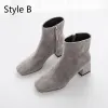 Schlicht Grau Strassenmode Ankle Boots Stiefel Damen 2020 Leder 5 cm Thick Heels Quadratische Zehe Stiefel