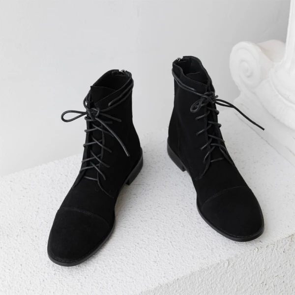 Mode Marron Vêtement de rue Bottines Bottes Femme 2020 À Bout Rond Plat Bottes
