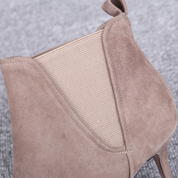 Simple Hiver Kaki Désinvolte Daim Bottes Femme 2020 Cuir Bottines 7 cm Talons Aiguilles À Bout Pointu Bottes