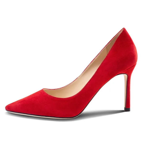 Chic / Beautiful Red Cocktail Party Leather Pumps 2020 8 cm Stiletto Heels Pointed Toe Pumps